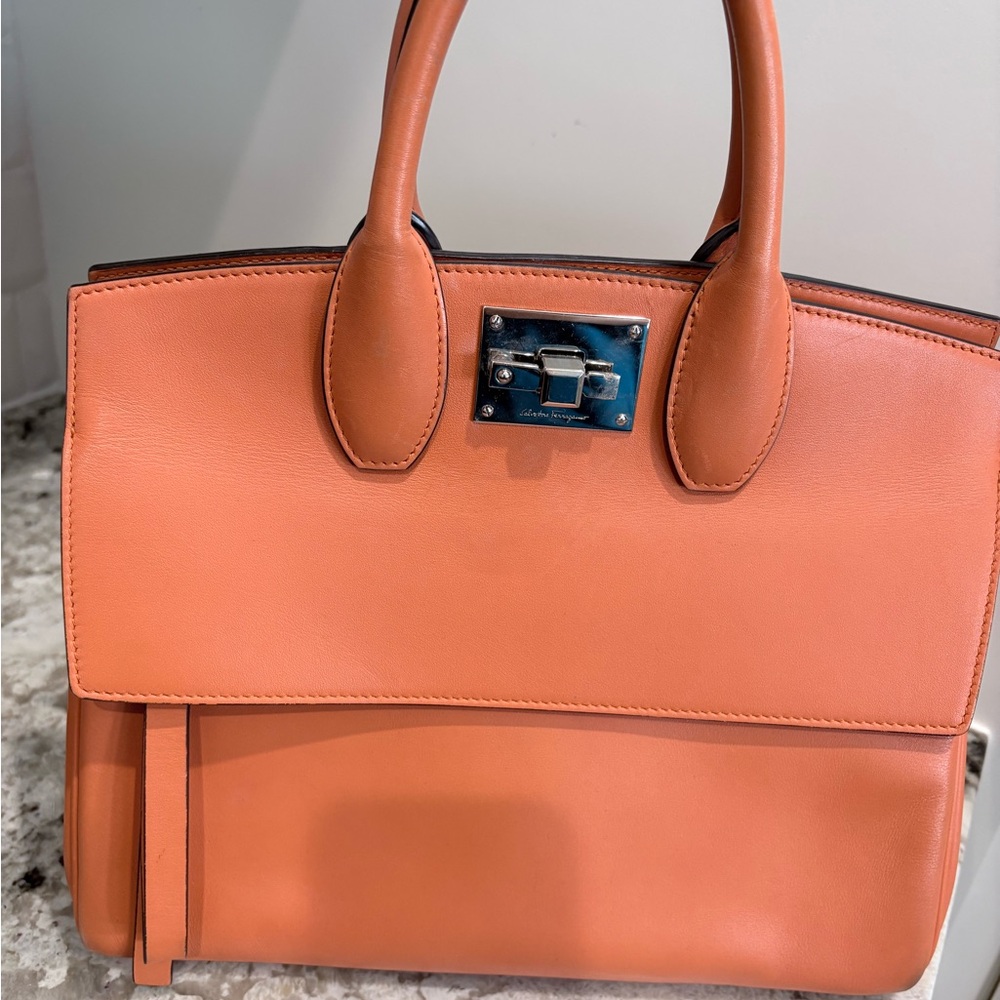 Salvatore Ferragamo Tangerine Studio Top-Handle Satchel AS-IS Handbag w/ Clutch - Picture 3 of 7